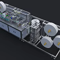 Automated Industrial Equipment Featuring Multiple White Rolls Metal Frame And Mechanical Components