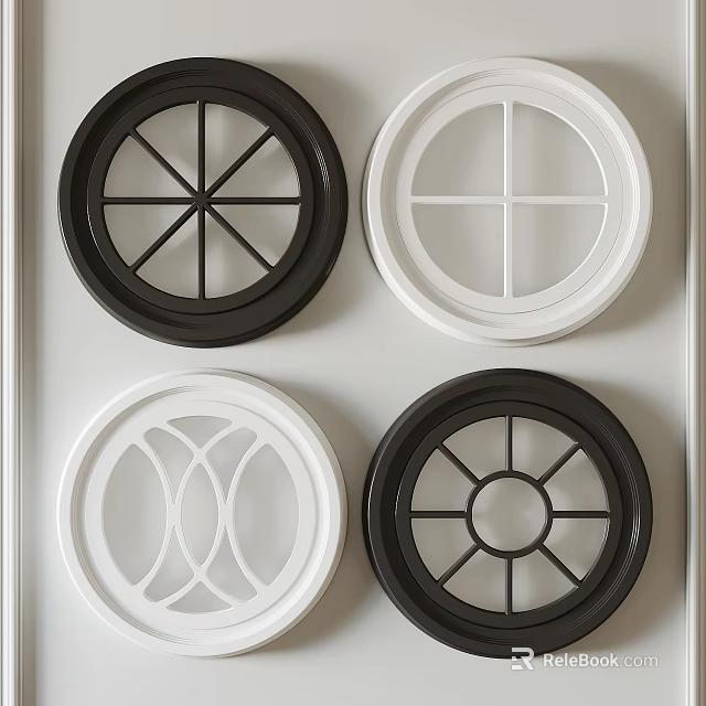 Black And White Circular Lids With Various Geometric Patterns And Designs 3d model