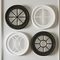 Black And White Circular Lids With Various Geometric Patterns And Designs 3d model