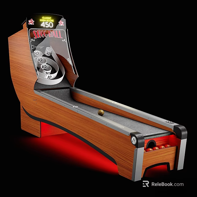 Skeeball Machine Indoor Sports Equipment With Wooden Frame Track Ball Scoring Board Red Light Design 3d model 