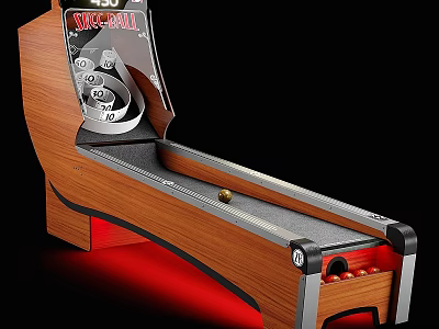 Skeeball Machine Indoor Sports Equipment With Wooden Frame Track Ball Scoring Board Red Light Design 3d model