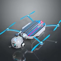Sleek Drone With Blue Propellers Red Blue Striped Body And Underneath Camera 3d model