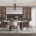 Modern Elegant Restaurant Interior Design With Round Dining Table Chairs Wine Racks And Pendant Light