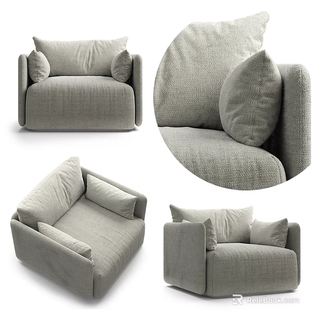 Modern Light Gray Single Sofa With Soft Fabric Cushions And Comfortable Design 3d model