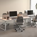 Modern Office Desk Interior With Computer Monitors Ergonomic Chairs Dividers And Potted Plant