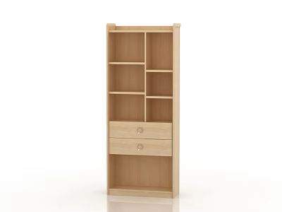 Light Wood Decorative Cabinet With Open Shelves And Two Drawers 3d model