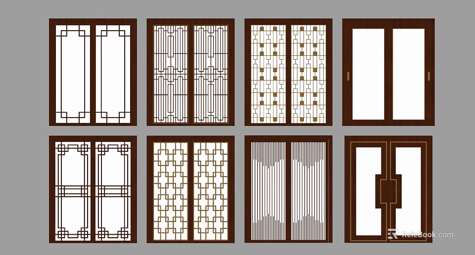 Various Sliding Door Designs With Intricate Patterns And Diverse Frame Styles 3d model