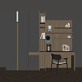 Modern Minimalist Home Office Desk With Chair Bookshelf And Decorative Items