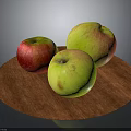 Ripe Red And Green Apples Neatly Arranged On Round Wooden Tray