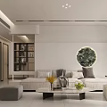 Modern Living Dining Room Interior Design With Sofa Coffee Table Round Wall Art Green Plants