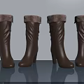 Brown Leather High Heel Boots Featuring Fur Trim For Winter Style 3d model