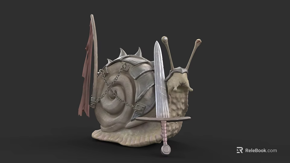 Mythical Reptile Creature Featuring Armored Spiked Shell Chain Sword And Flag 3d model 