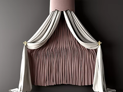 Elegant Pink and White Bed Canopy with Golden Accents in Bedroom 3d model