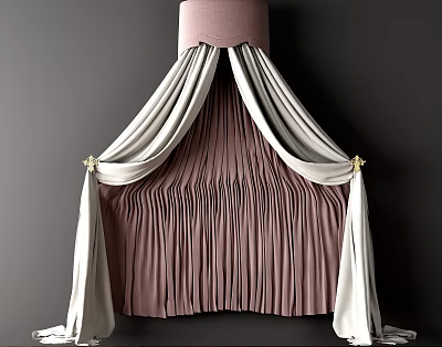 Elegant Pink and White Bed Canopy with Golden Accents in Bedroom 3d model