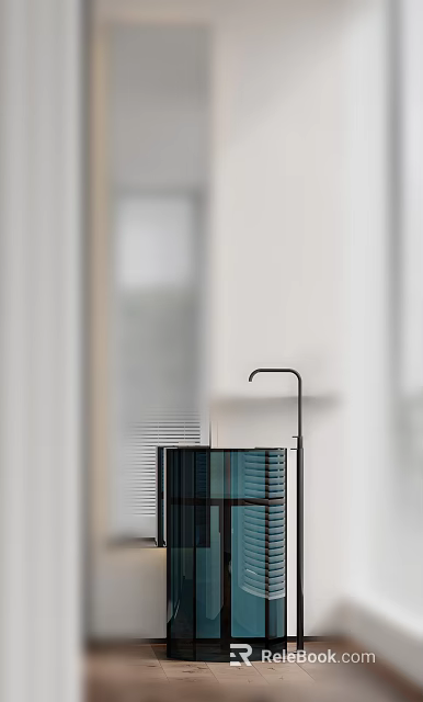Modern Washbasin With Black Metal Faucet And Glass Countertop In Minimalist Design 3d model 