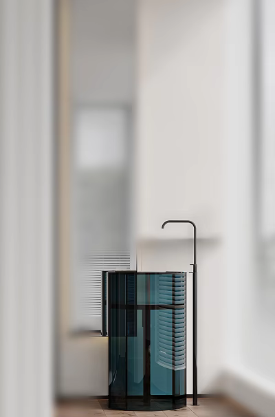 Modern Washbasin With Black Metal Faucet And Glass Countertop In Minimalist Design 3d model