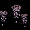 Elegant Purple Decorative Ornaments With Floral Spiral Designs And Circular Dots