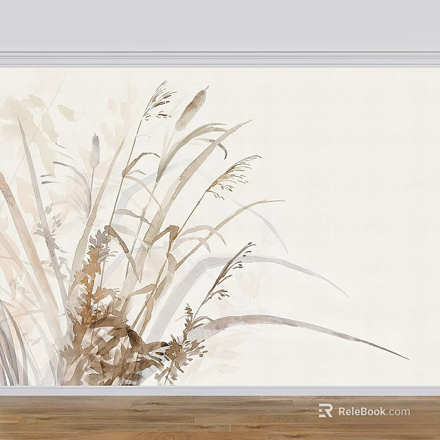 Watercolor Painting of Reeds and Grasses with Soft Tones on Light Background 3d model 