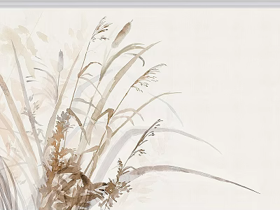 Watercolor Painting of Reeds and Grasses with Soft Tones on Light Background 3d model