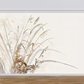 Watercolor Painting of Reeds and Grasses with Soft Tones on Light Background