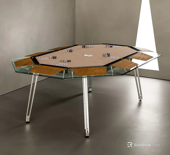 Modern Entertainment Table With Glass Top Metal Legs And Game Pattern Surface 3d model 