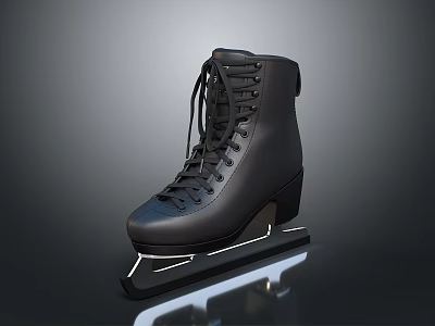 Black High Top Ice Skates With Lace Up Closure And Durable Blade For Adults 3d model