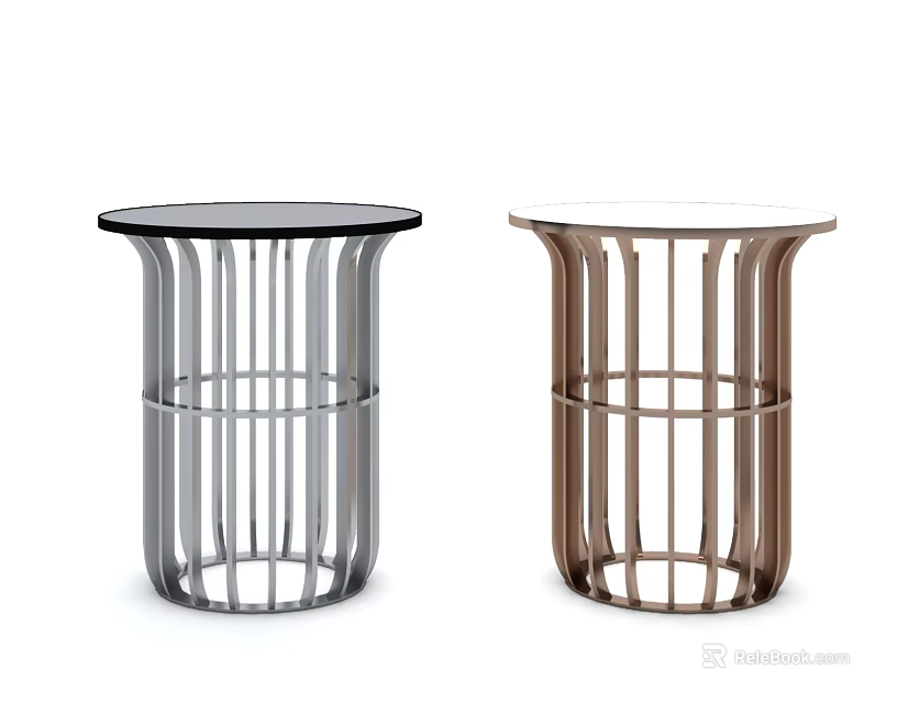 Two Modern Round Accent Tables In Different Colors With Metal Grid Base And Round Tabletop 3d model 
