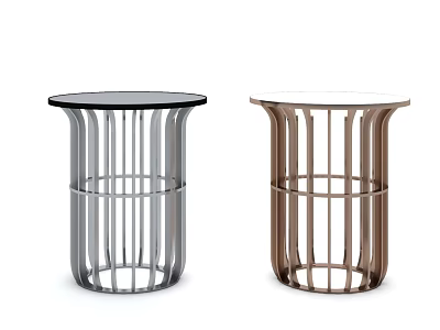 Two Modern Round Accent Tables In Different Colors With Metal Grid Base And Round Tabletop 3d model