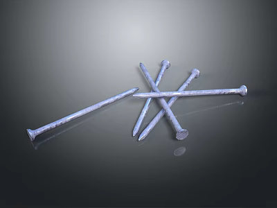 Metal Nails Crossed And Laid Out On Dark Background With Shiny Surface 3d model