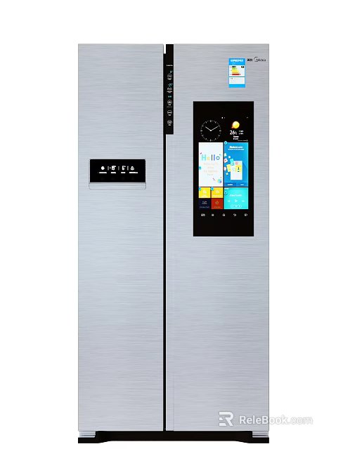 Smart Double Door Refrigerator Freezer With Silver Stainless Steel And Touchscreen 3d model 
