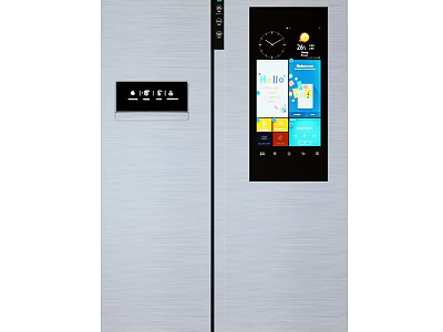 Smart Double Door Refrigerator Freezer With Silver Stainless Steel And Touchscreen 3d model