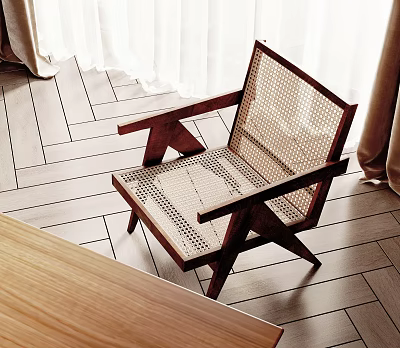 Stylish Modern Lounge Chair With Wooden Frame And Woven Seat Design For Indoor Living Space 3d model