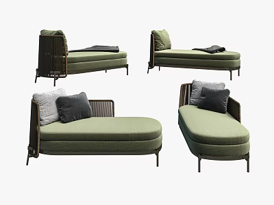 Modern Green Chaise Lounge With Plush Cushions And Sleek Metal Frame 3d model