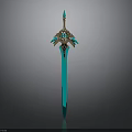 Ornate Blue And Golden Sword With Decorative Hilt Guard And Pointed Tip