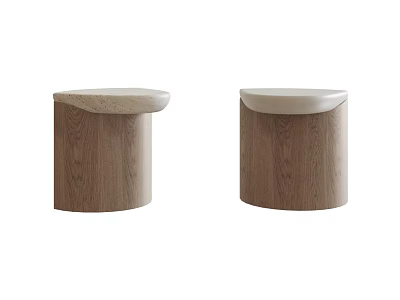 Modern Wooden Bedside Tables With White Tops And Cylindrical Design Structure 3d model