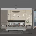Modern Bedroom Interior With Platform Bed Bird Wall Decor And Large Windows 3d model