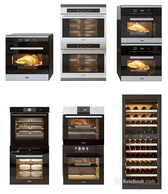 Different Styles of Modern Kitchen Appliances Including Ovens And Wine Coolers 3d model 