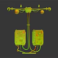 Industrial Equipment System With Blue Hanging Frame Yellow Balls Control Boxes And Cables