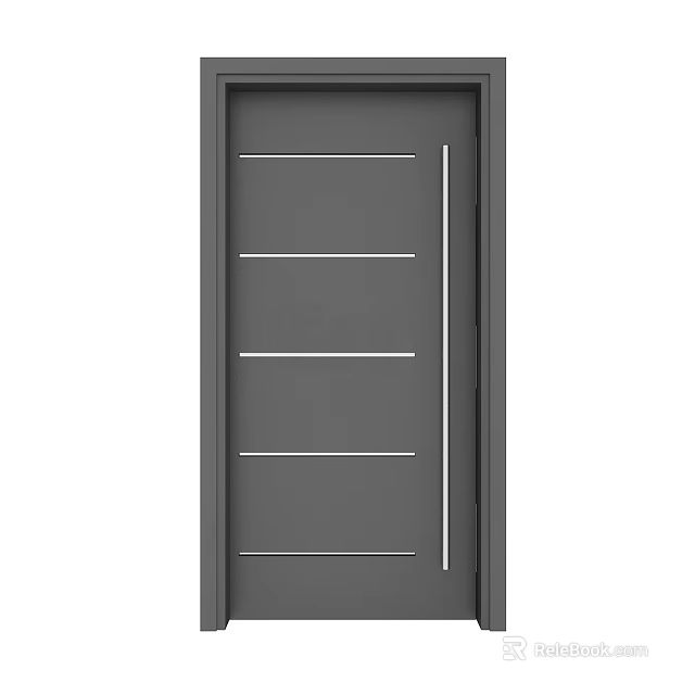 Modern Hinged Door Design With Gray Surface Horizontal Lines And Vertical Handle 3d model 