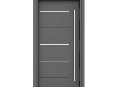 Modern Hinged Door Design With Gray Surface Horizontal Lines And Vertical Handle 3d model