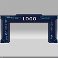 Blue Modern Exhibition Entrance Arch With Logo And Tech Inspired Decorations