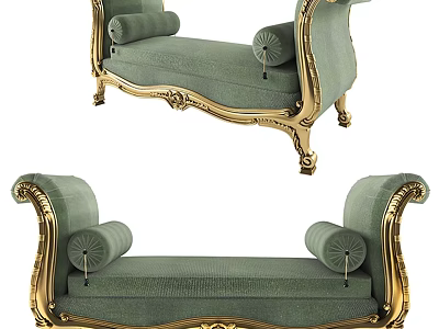 Luxurious Green Two Seater Sofa With Gold Carved Frame And Rolled Arms 3d model