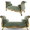 Luxurious Green Two Seater Sofa With Gold Carved Frame And Rolled Arms