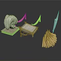 Decorative Household Items With Woven Shell Folding Table Canvas Awning And Banana Bunch