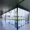 Modern Pergola Outdoor Garden Space With Wooden Structure And Green Plants