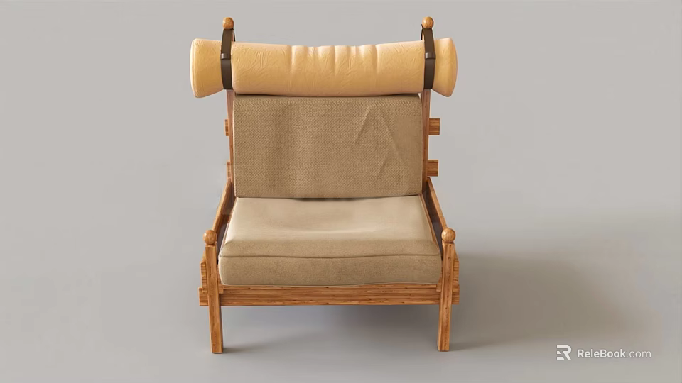 Minimalist Single Sofa With Wooden Frame Beige Fabric And Scroll Backrest Design 3d model