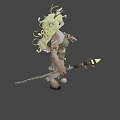 3D Fantasy Mythical Creature with Blonde Hair Green Leaf Attire Deer Hooves and Tail