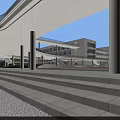 Modern School Building Featuring White Exterior Connected Structure Front Lawn And Playground 3d model