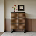 Entryway Cabinet Sideboard With Patterned Doors Vase Flowers And Framed Wall Art 3d model