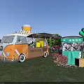 Volkswagen Van Chiat Food Truck with Large Drink Cup Balloons and Flowers in Outdoor Setting